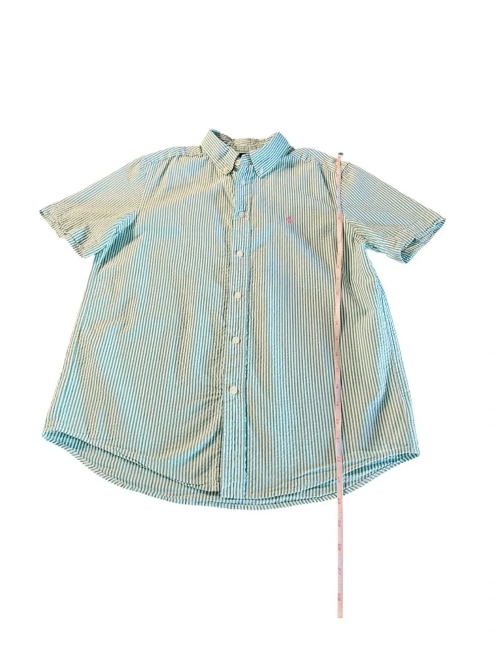 Ralph Lauren Green & White Striped Short-Sleeve Button-Down Shirt Boys SZ 14-16
